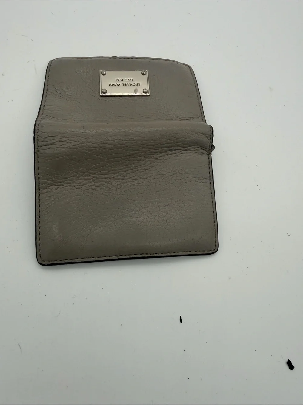 Michael Kors Taupe Leather Card Holder with Logo Plaque